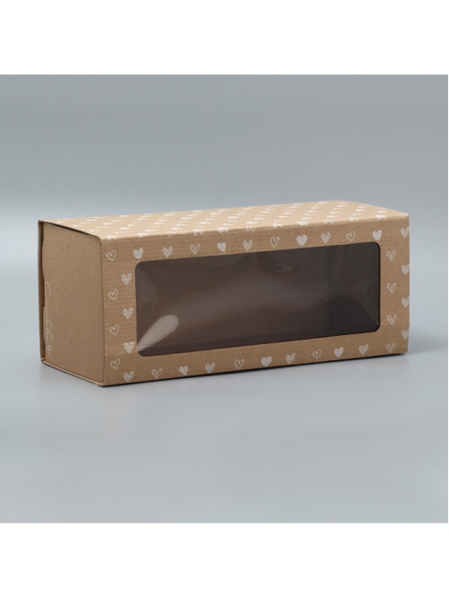 Коробка подарочная складная с пластиковым окном, упаковка, «Сердечки», 14×35×14 см