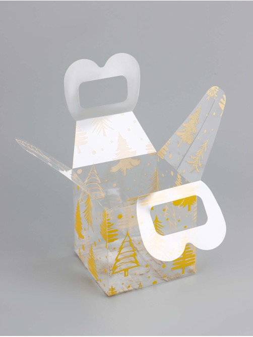Коробка подарочная новогодняя складная ПВХ «Ёлочки» 11×11×11 см