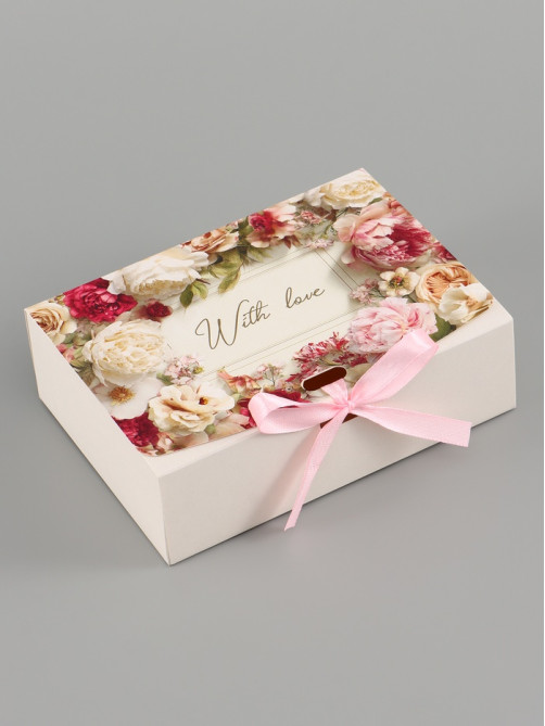 Коробка подарочная самосборная With love, 16.5×12×5 см, с лентой