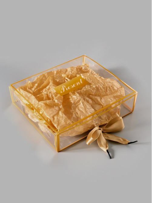 Коробка подарочная пластиковая с тишью и гирляндой Present, 20×18×5 см