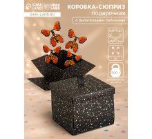 Коробка-сюрприз подарочная «Бабочки, Звезды» с вылетающими бабочками, чёрный, 15×14.8×12.5 см