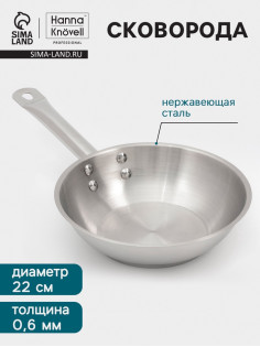 Сковорода Hanna Knövell, d=22 см, h=6 см, толщина стенки 0.6 мм, индукция, дно al+fe+al, нержавеющая сталь, серебристая