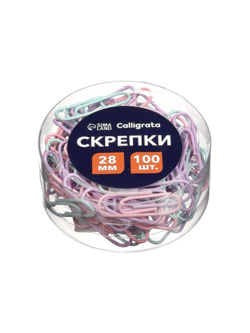 Скрепки 28 мм пастель в пластиковой тубе 100 штук