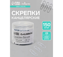 Скрепки 28 мм белые в пластиковой тубе 150 штук, TOP Calligrata