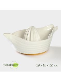 Соковыжималка BellaTenero, 19×12×7.2 см, на бамбуковой подставке, фарфор, белая