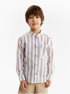 Рубашка для мальчика в полоску MINAKU: Eco style, бежево-белая, размер 28-30 (98-104 см)