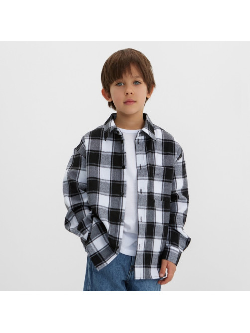 Рубашка для мальчика в клетку KAFTAN, бело-серая, размер 32 (110-116 см)
