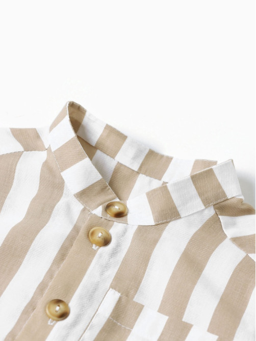 Рубашка для мальчика в полоску MINAKU: Eco style, бежево-белая, размер 34-36 (128-134 см)