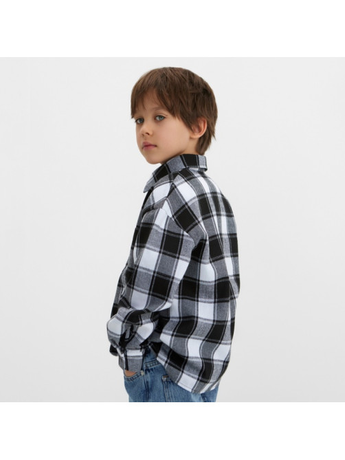 Рубашка для мальчика в клетку KAFTAN, бело-серая, размер 32 (110-116 см)