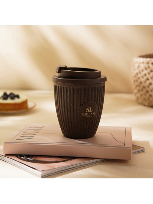 Стакан для кофе SL Home, 250 мл, 9.5×12.5 см, с крышкой, коричневый