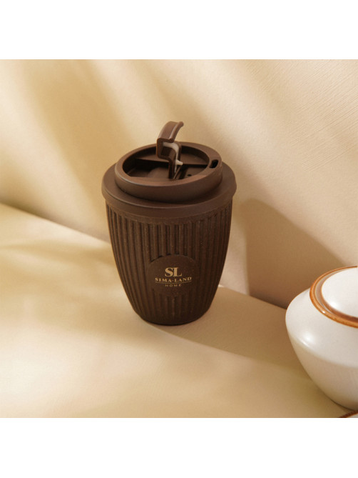 Стакан для кофе SL Home, 250 мл, 9.5×12.5 см, с крышкой, коричневый