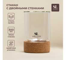 Стакан SL Home «Алькорноке», 300 мл, 8×12 см, с двойными стенками, на пробковой подставке, стекло, прозрачный