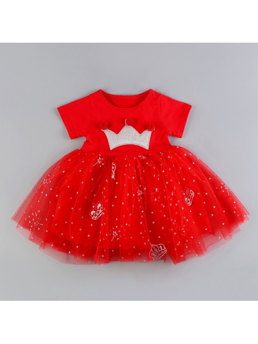 Карнавальный костюм «Новогодняя принцесса», рост 98 см, ободок, платье с короной, красный