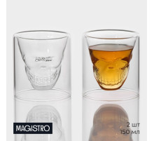 Стопки шоты Magistro «Череп», 150 мл, 8×8.5 см, с двойными стенками, набор 2 шт., стекло, прозрачный