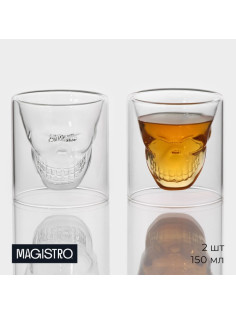 Стопки шоты Magistro «Череп», 150 мл, 8×8.5 см, с двойными стенками, набор 2 шт., стекло, прозрачный