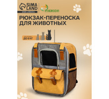 Рюкзак-переноска для кошек и собак, 30×21×41 см, серый, жёлтый