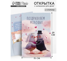 Открытка поздравительная с карманом для денег «Свадьба», голуби, 19×29 см