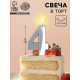Свеча в торт на шпажке «Грань», цифра 4, серебро, 5 см
