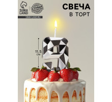 Свеча для торта «Алмаз», цифра 9, серебристый металлик
