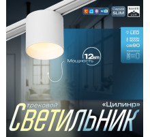 Светильник трековый BayerLux SLIM «Цилинр», LED, 12 Вт, 3000K-6000К, 48 В, CRI90, 8×8×7.5 см, белый