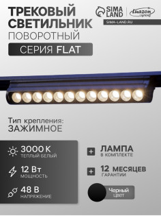 Трековый светильник FTL-005, серия Flat, поворотный, 12 Вт, 48 В, 3000К, 230 мм, чёрный, свечение тёплое белое