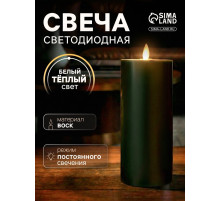 Светодиодная свеча восковая «Глубокий зеленый», 20×7 см, от батареек АААx3, свечение тёплое белое