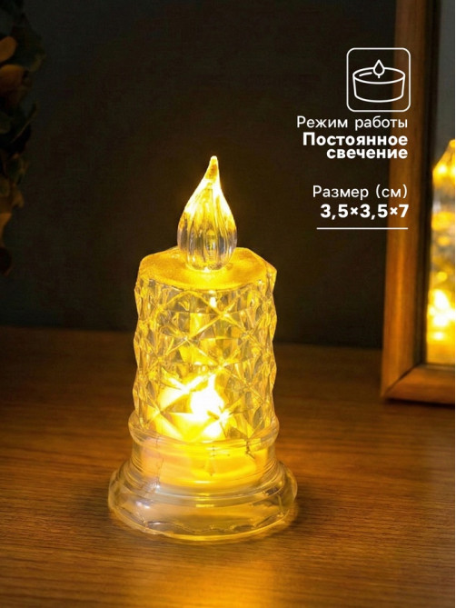 Светодиодная свеча LED - ночник RISALUX «С подтёками, грани», 3×LR41, прозрачный, 3.5×3.5×7 см
