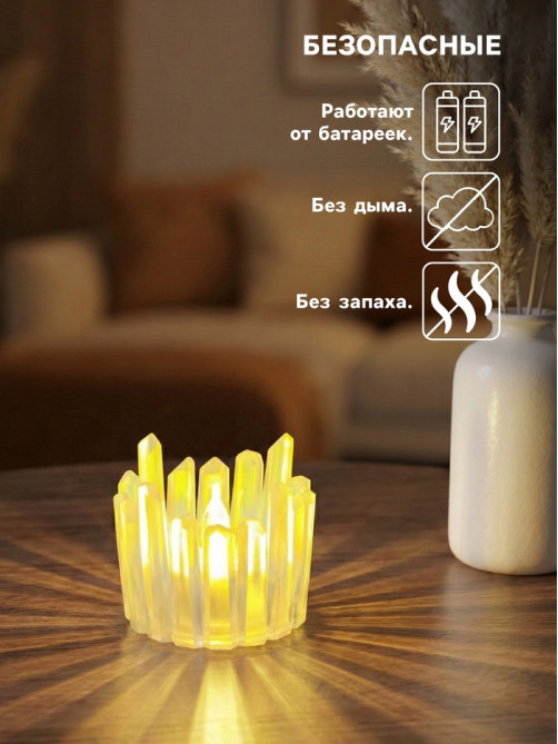 Светодиодная свеча LED - ночник RISALUX «Снежная королева», от батареек 3×LR1130, прозрачный, 5.5×5.5×5 см