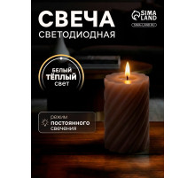 Светодиодная свеча витая лиловая, 7.5×12.5×7.5 см, пластик, воск, от батареек АААх2, свечение тёплое белое