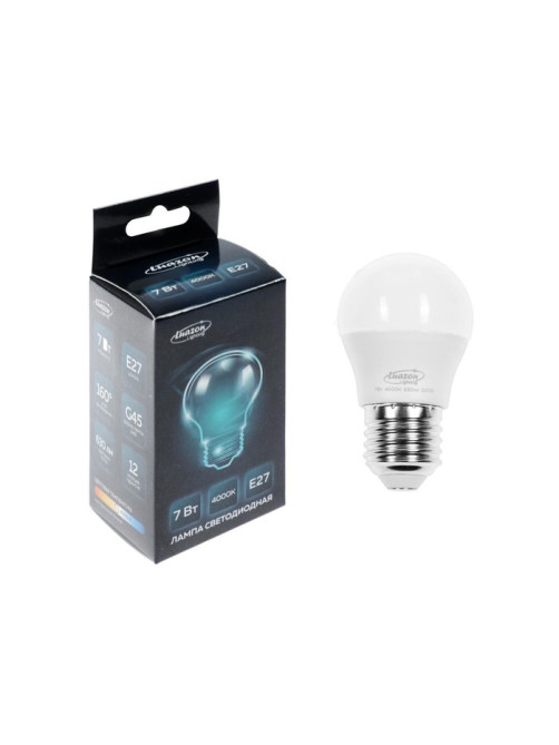 Лампа светодиодная Luazon Lighting, G45, 7 Вт, E27, 630 Лм, 4000 К, свечение нейтральное белое
