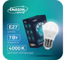 Лампа светодиодная Luazon Lighting, G45, 7 Вт, E27, 630 Лм, 4000 К, свечение нейтральное белое