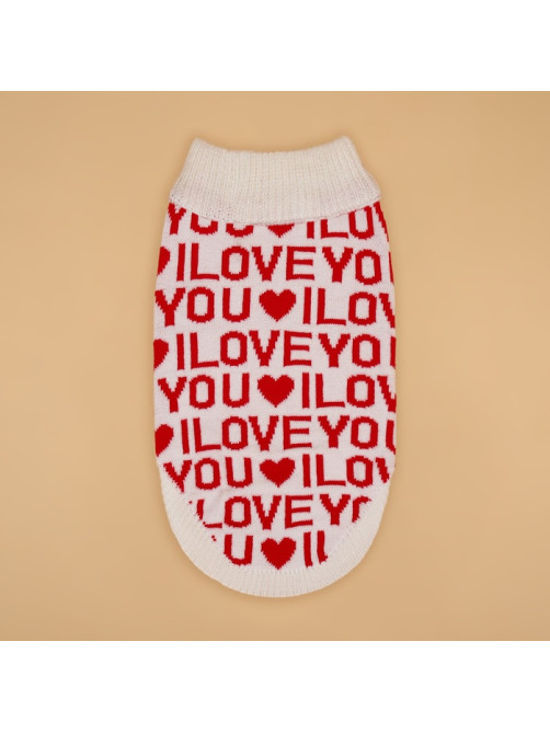 Свитер для животных ILOVEYOU, размер XL, ДС 34, ОШ 34, ОГ 32-51 см, белый, красный