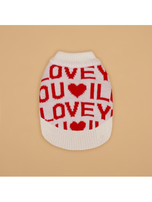 Свитер для животных ILOVEYOU, размер XS, ДС 17, ОШ 17, ОГ 23-37 см, белый, красный