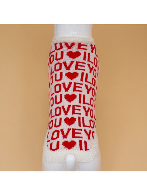 Свитер для животных ILOVEYOU, размер 2XL, ДС 34, ОШ 34, ОГ 32-51 см, белый, красный