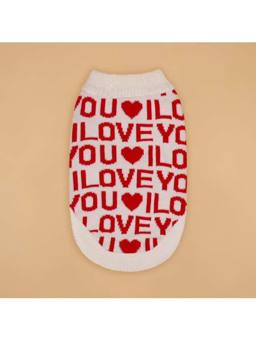 Свитер для животных ILOVEYOU, размер L, ДС 29, ОШ 29, ОГ 29-49 см, белый, красный