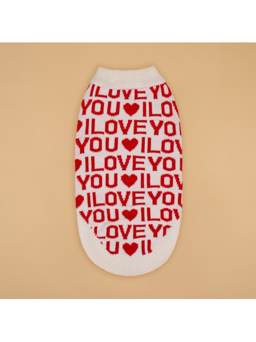 Свитер для животных ILOVEYOU, размер 2XL, ДС 34, ОШ 34, ОГ 32-51 см, белый, красный