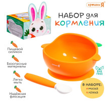 Набор для кормления, миска и ложка, пищевой силикон, оранжевый