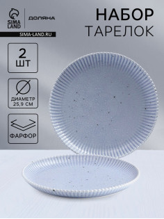 Тарелки Доляна «Коралл», d=25.9 см, набор 2 шт., фарфор, голубые