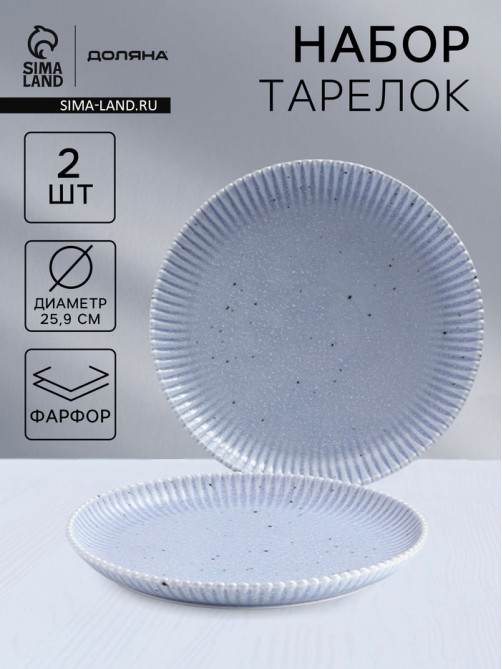 Тарелки Доляна «Коралл», d=25.9 см, набор 2 шт., фарфор, голубые