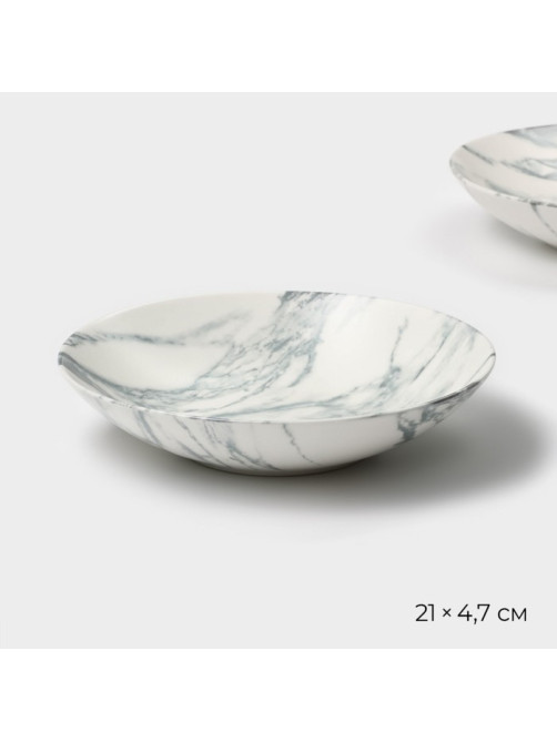 Тарелки глубокие Magistro Real Marble, 800 мл, 21×4.7 см, набор 2 шт., фарфор, белые