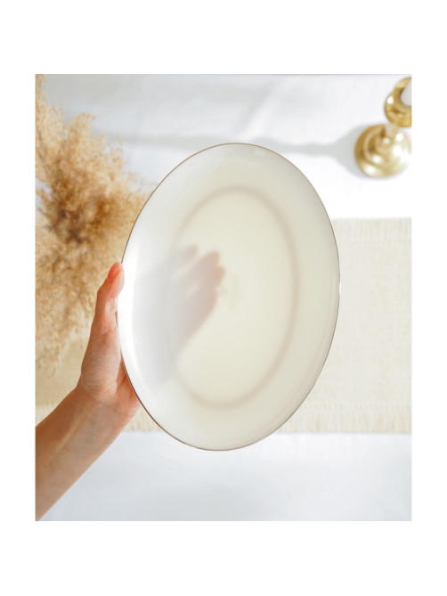 Тарелка для подачи SL Home «Каскарон», 25.4×18.5×2.5 см, овальная, костяной фарфор, белая