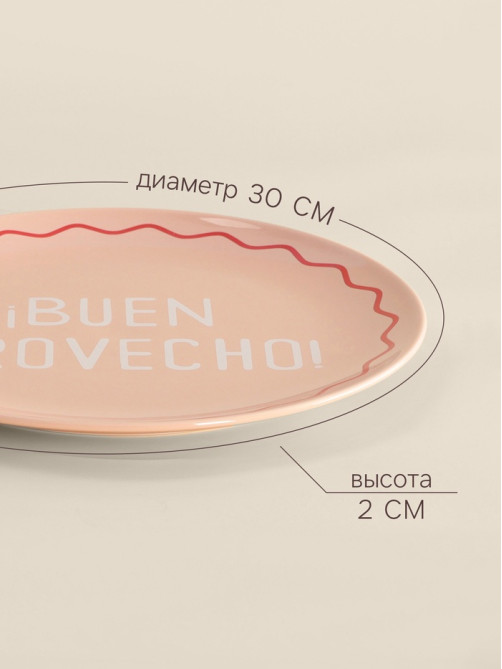 Тарелка для пиццы SL Home «Уроки испанского: Buen provecho», d=30 см, фарфор, розовая