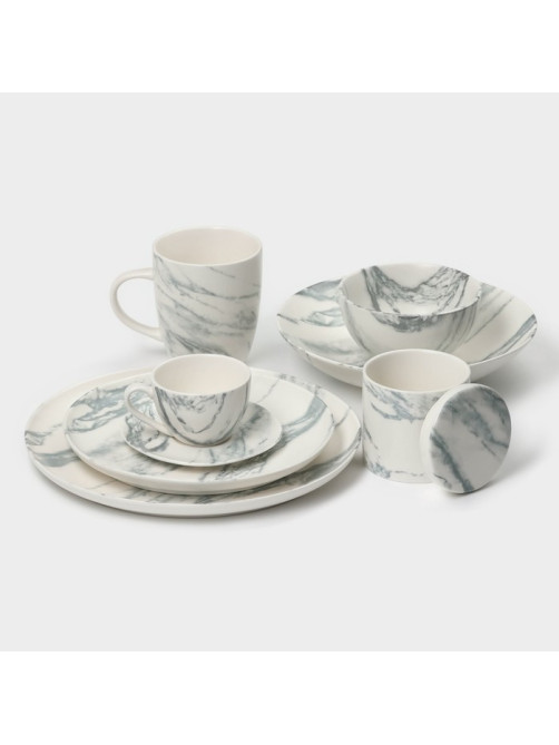 Тарелки Magistro Real Marble, d=21 см, набор 2 шт., фарфор, белые