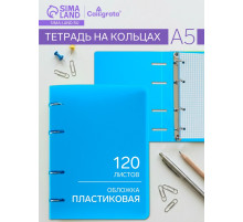 Тетрадь на кольцах Calligrata A5, 120 листов, в клетку, пластиковая обложка, блок офсет, голубая