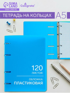 Тетрадь на кольцах Calligrata A5, 120 листов, в клетку, пластиковая обложка, блок офсет, голубая