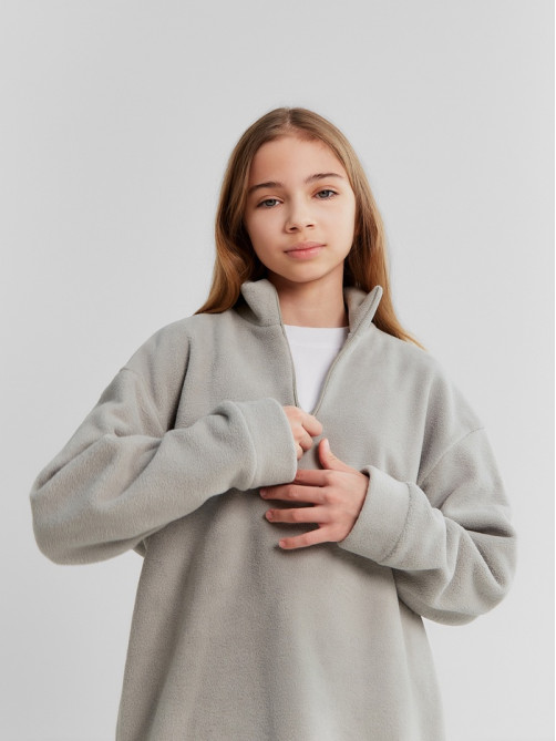 Толстовка флисовая детская MINAKU: Fleece Soft, серая, рост 122-128 см