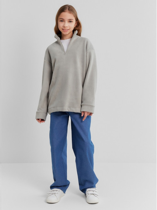 Толстовка флисовая детская MINAKU: Fleece Soft, серая, рост 128-134 см