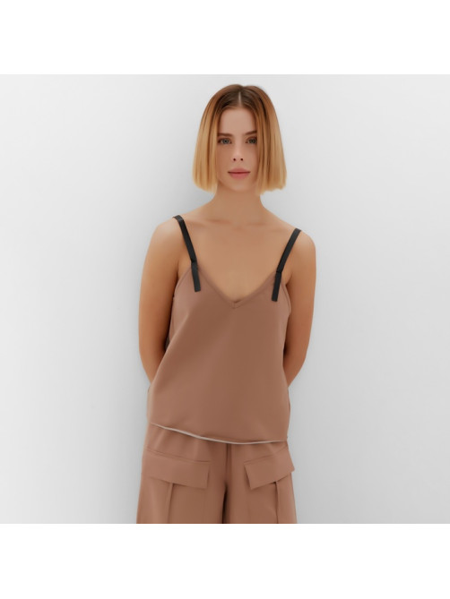 Топ с кожаными бретелями женский MINAKU : Casual Collection, бежевый, размер 42
