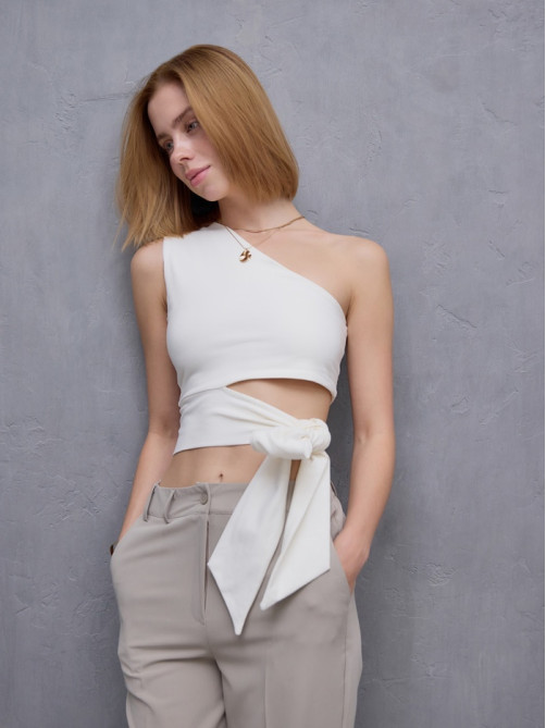 Топ с завязкой на талии женский MINAKU : Casual Collection, белый, размер 48