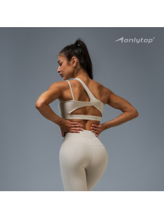Топ спортивный ONLYTOP Asymmetry, размер 44 (M), бежевый